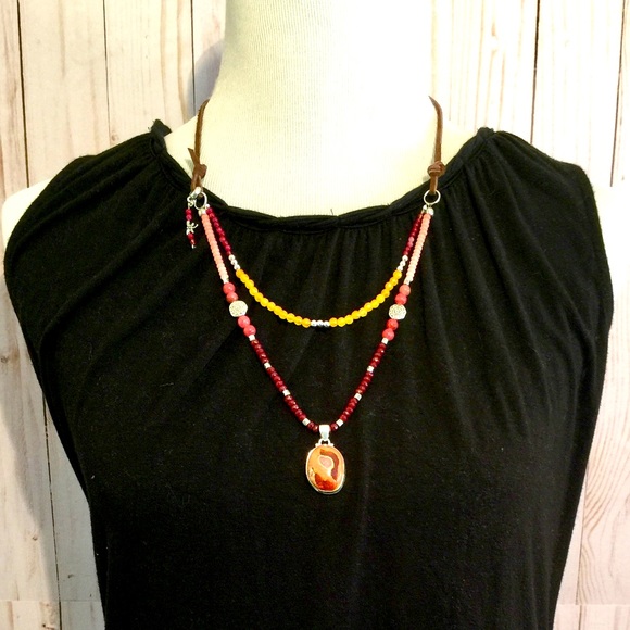 Shades of Pink Gemstone Beaded Leather Necklace - Picture 4 of 8